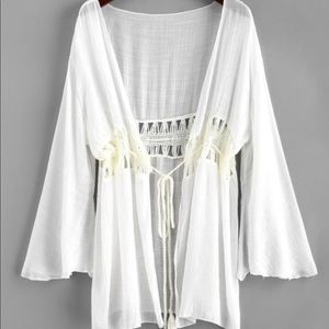 Tie Tassle Crochet Panel Cover Up